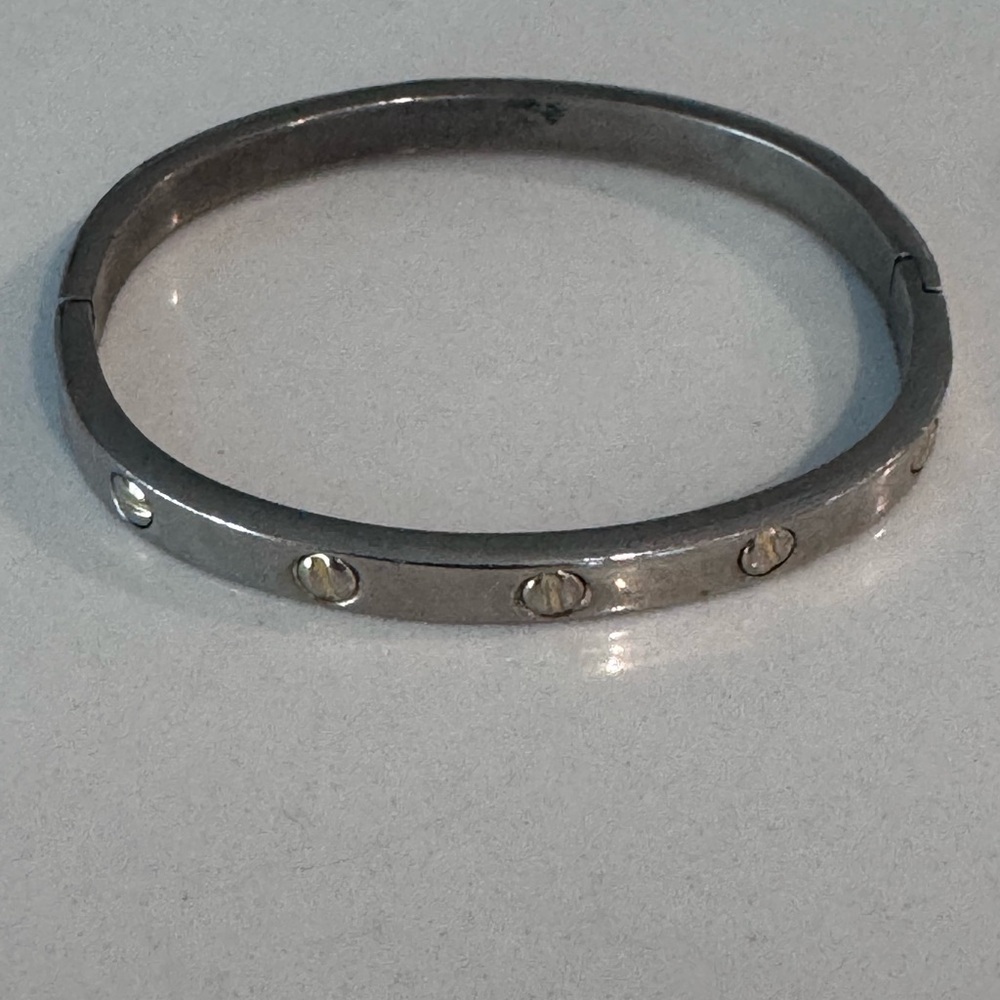 Silver Tone Hinged Bangle Bracelet with Screw Detail | Minimalist Style
